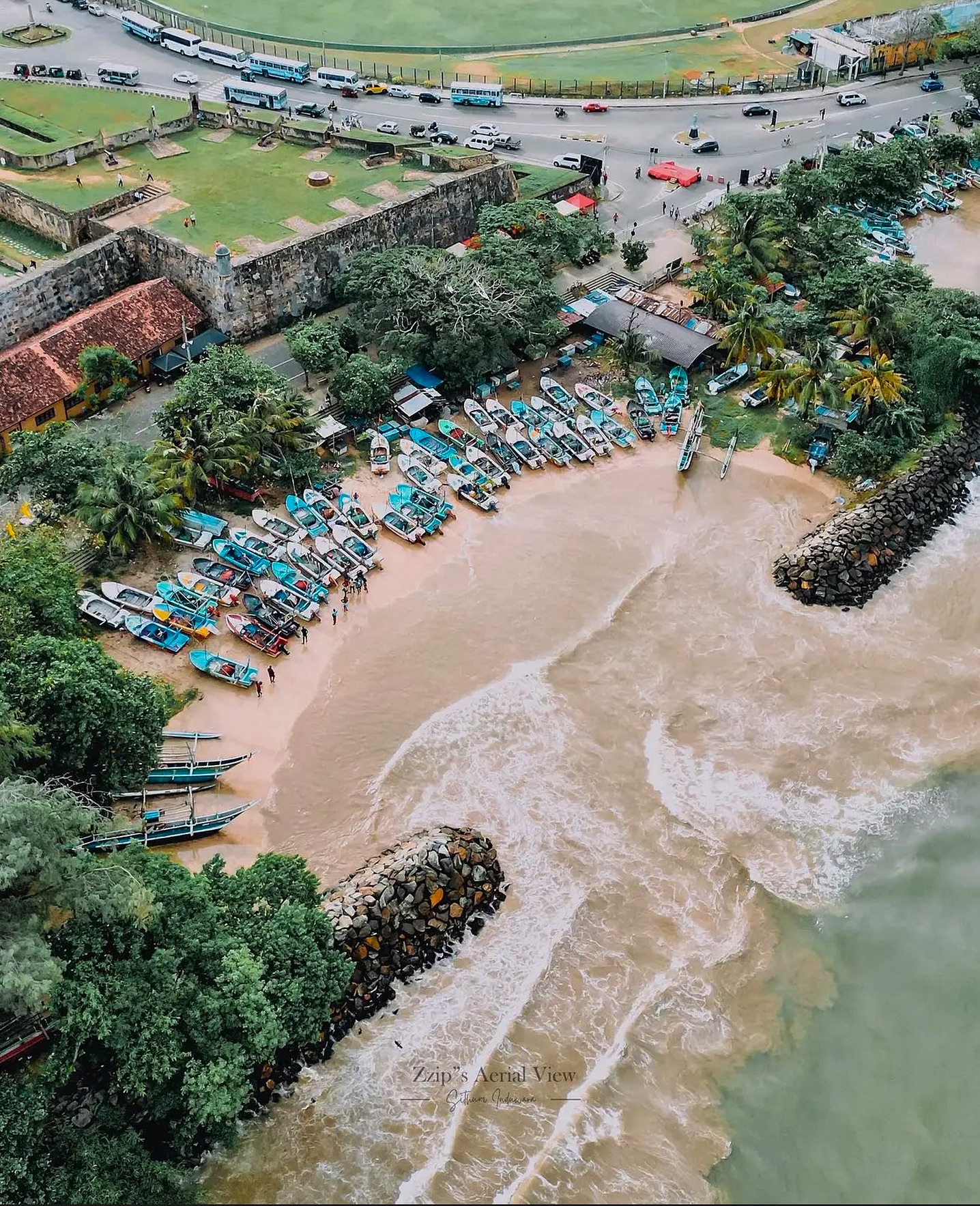 Aerial view of Galle fishing harbor